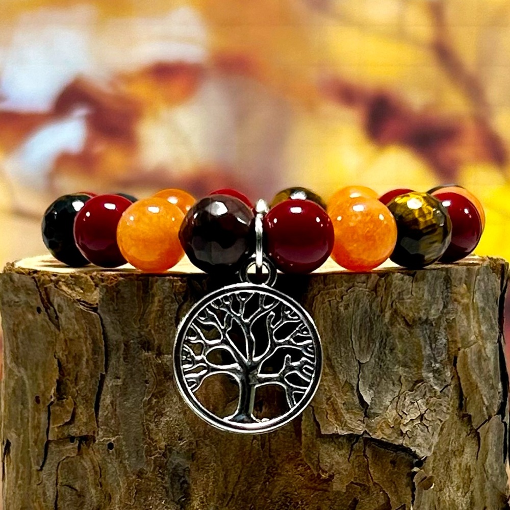 Handmade Tree Pendant Charm Bracelet with Natural Tiger Eye Gemstones!